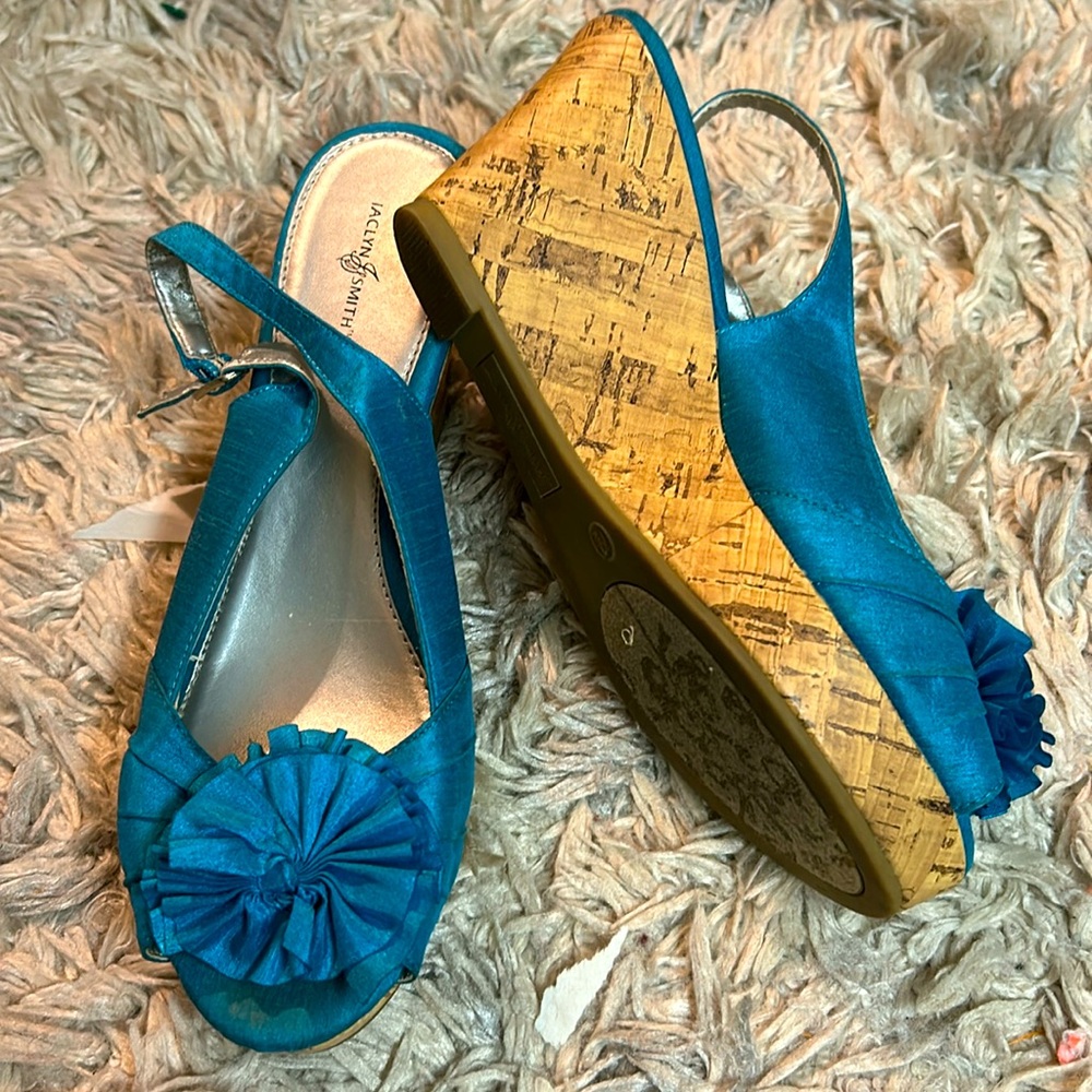 Turquoise wedge platform sandals